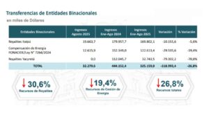 La reducción en la cesión de energía a la Argentina explicaría la situación. Gentileza MEF.