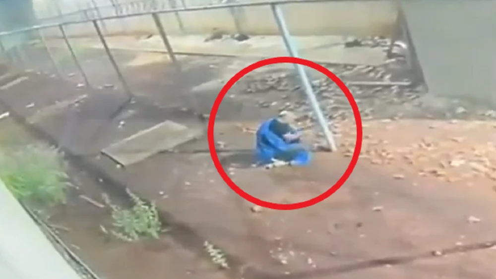 Cámaras de seguridad captaron el momento en que uno de los internos cortaba el tejido perimetral para fugarse.Foto: Captura de video-Npy.