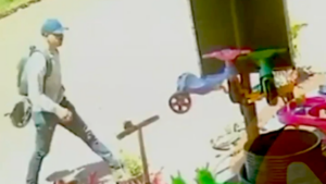 Imagen del circuito cerrado que muestra a uno delincuentes ingresando al local asaltado. Caputra NPY.