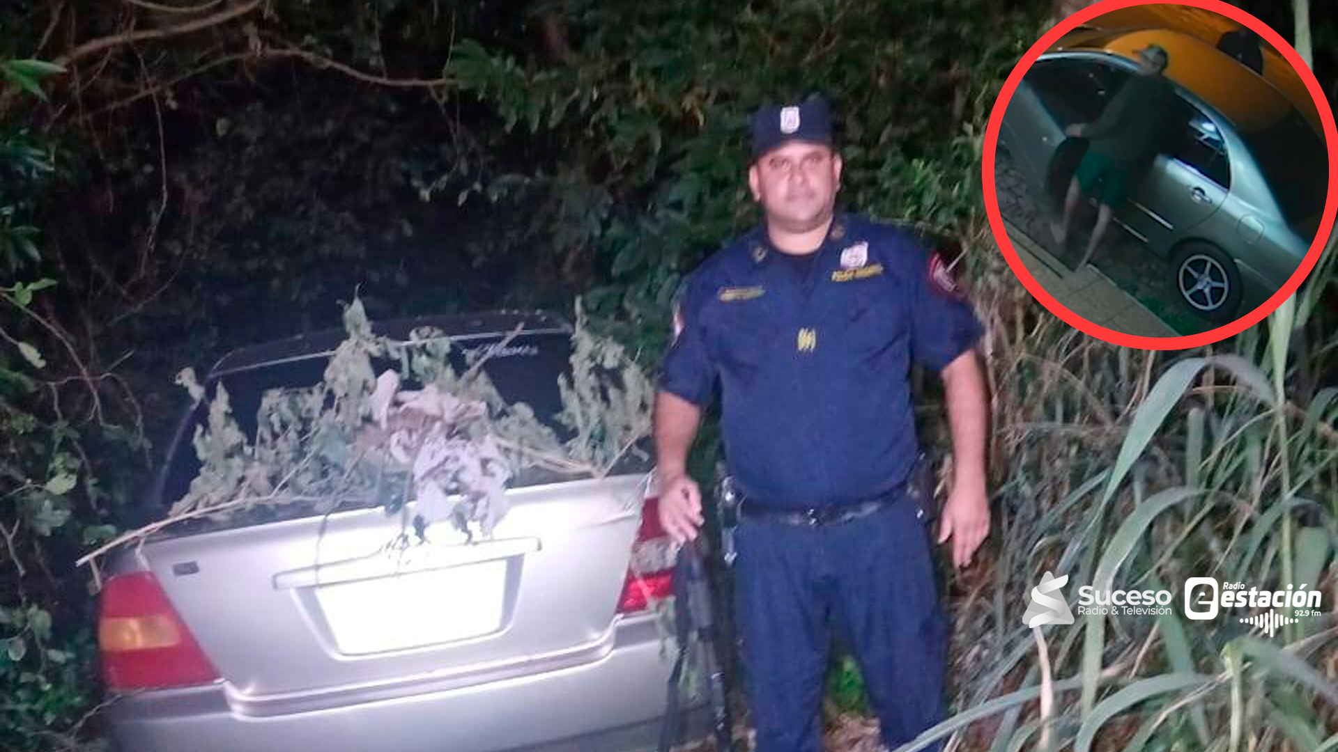 Movil recuperado en el departamento de Caazapà, y Una cámara de circuito cerrado que captó a los sospechosos. Foto: Captura de vide - Gentileza/Edición Suceso Multimedios