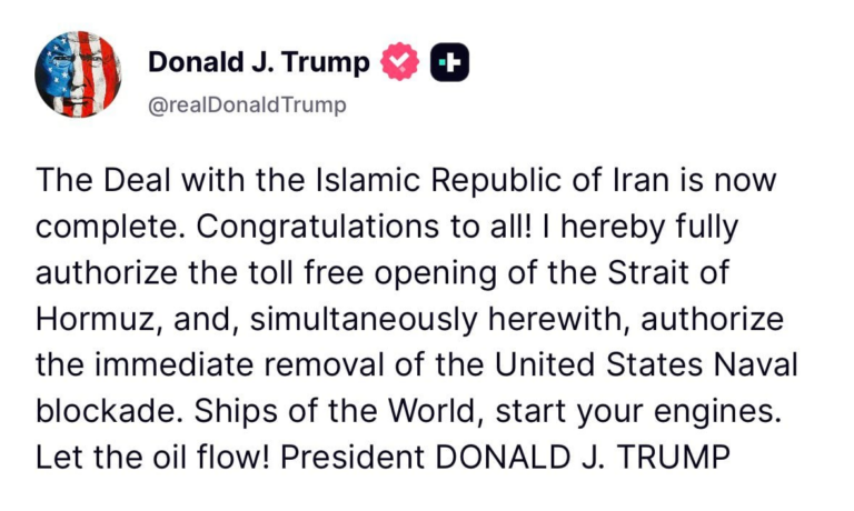 Publicación del presidente Donald Trump en la red Truth Social.