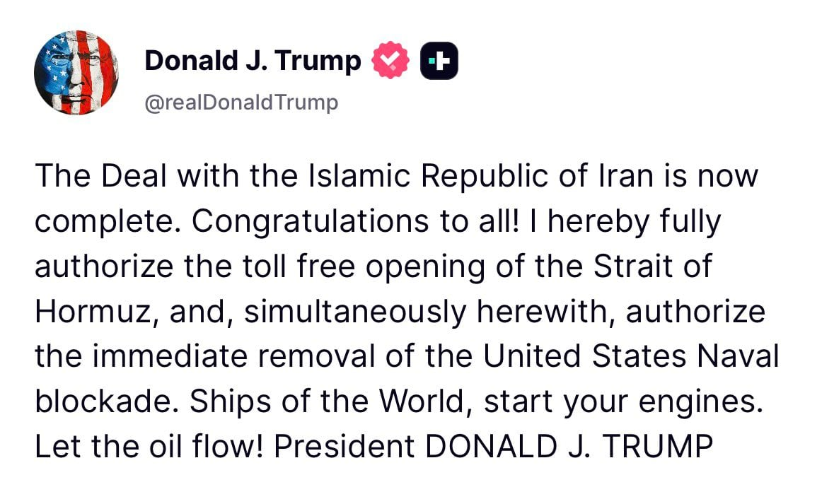 Publicación del presidente Donald Trump en la red Truth Social.