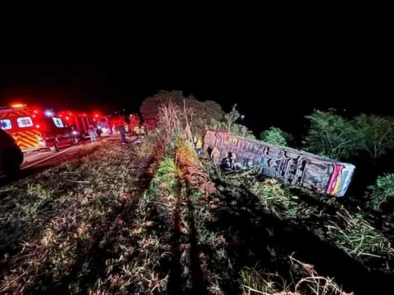 El colectivo habría perdido el control a causa de un problema con los frenos y cayó al barranco, informan medios de Brasil.Foto: Rede Peperi.