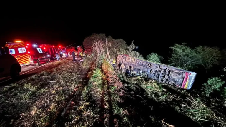 El colectivo habría perdido el control a causa de un problema con los frenos y cayó al barranco, informa un medio de Brasil.Foto: Rede Peperi.