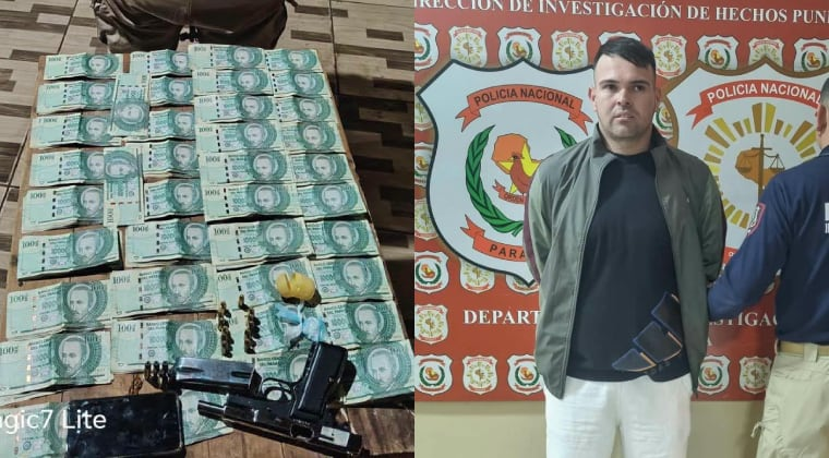 En poder del detenido hallaron la suma de G. 40 millones en efectivo. Foto: Gentileza.
