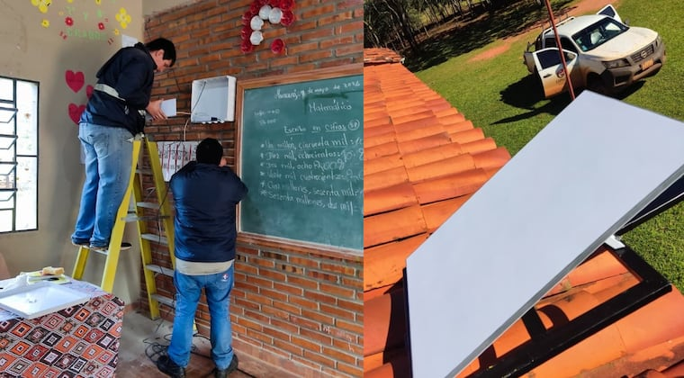 Los equipos satelitales de Starlink, destinados a brindar conectividad a internet de alta velocidad, son instalados por funcionarios de Copaco. Foto: Mitic