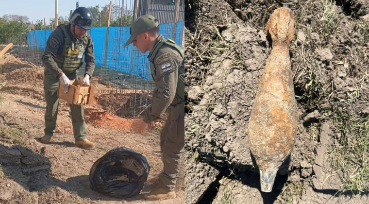 Técnicos explosivistas lograron retirar de forma segura la granada de mortero. Foto: Gentileza.