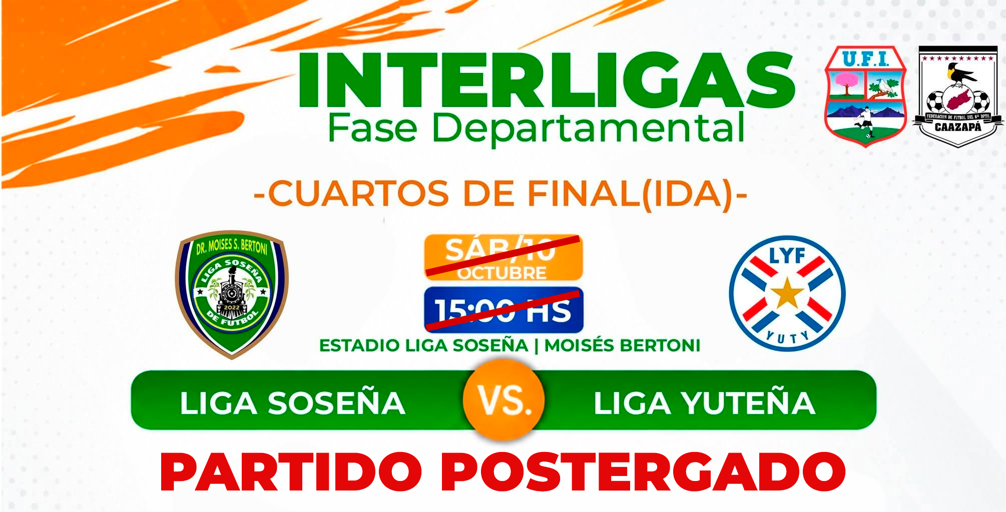 La Federación de Fútbol de Caazapá suspende los encuentros del Interligas por las lluvias